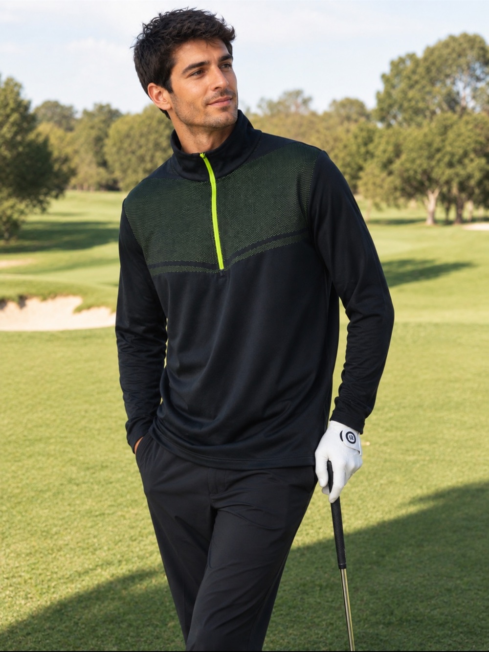 Nike Golf Black Green Dri-FIT Quarter Zip Pullover Golf Jacket XXL Men